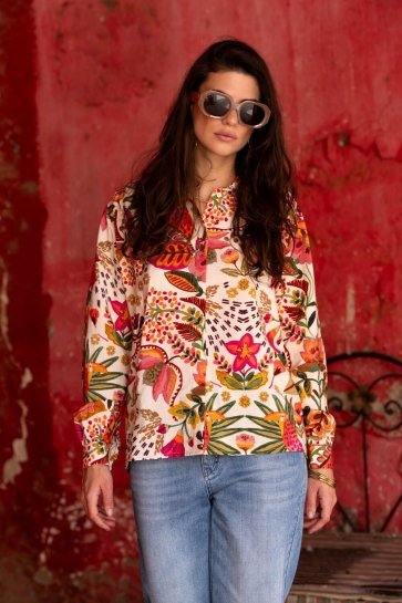 Geisha Blouse BLOUSE BOHEMISCHE PRINT 53255 20 000530 Green/Orange