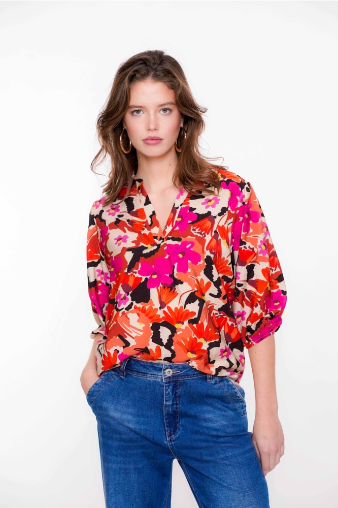 Geisha oranje dames blouse | Model vooraanzicht