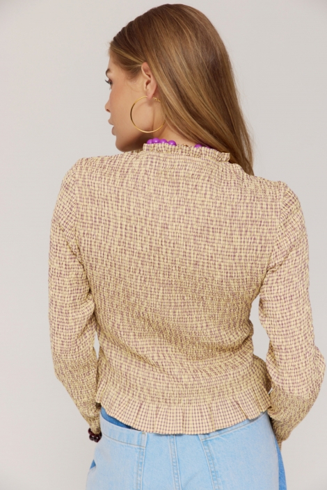 Harper & Yve gele dames blouse | Model achteraanzicht