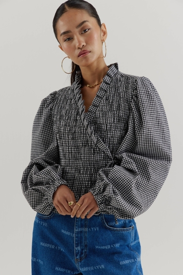 Harper & Yve Blouse DEBBY LS AW25P605 Check Black Ecru