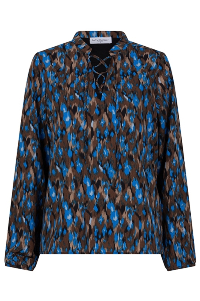 Lofty Manner blauwe dames blouse | Vooraanzicht