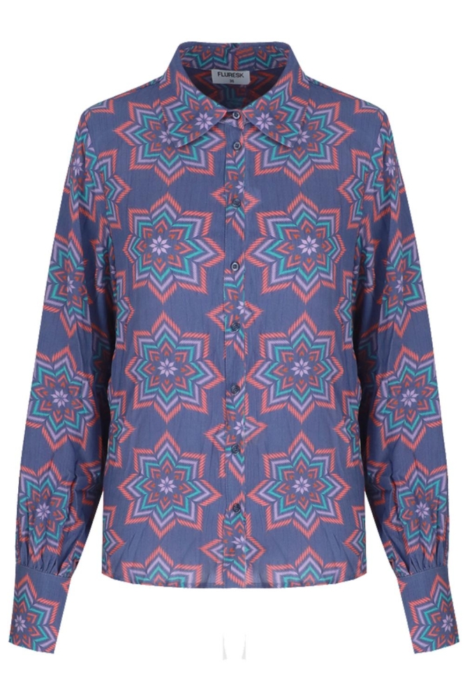 Fluresk paarse dames blouse | Vooraanzicht