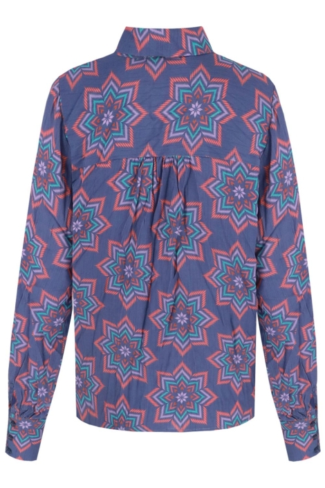 Fluresk paarse dames blouse | Achteraanzicht