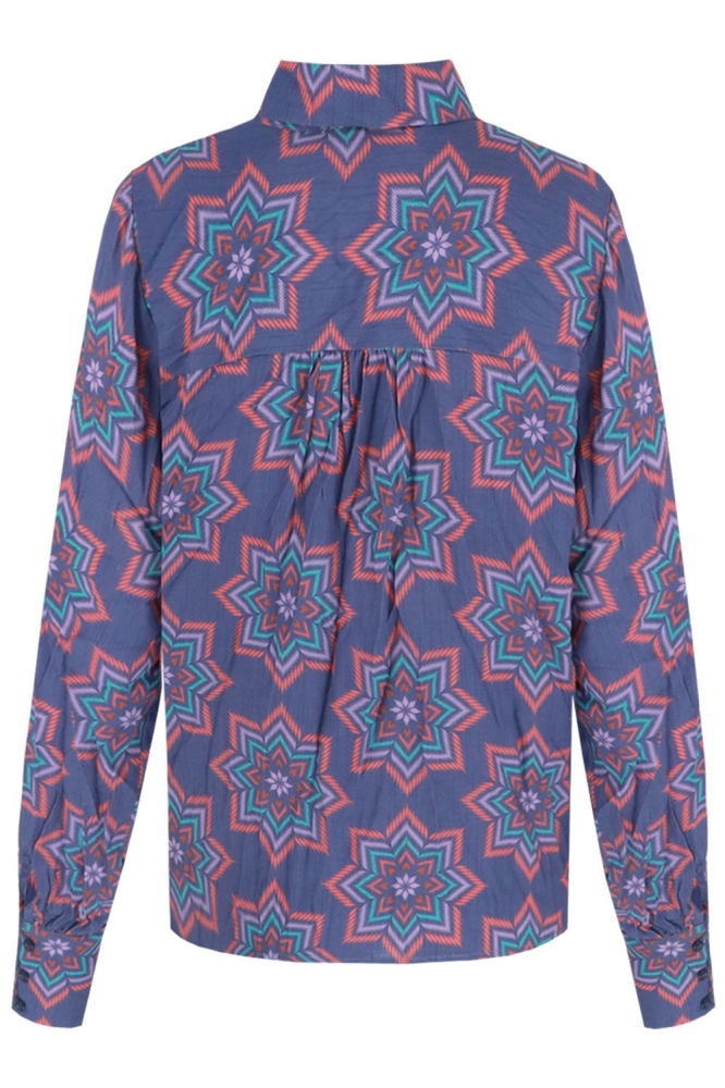 Fluresk paarse dames blouse | Achteraanzicht