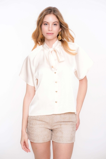 Geisha Blouse BLOUSE MET SATIJNEN LOOK EN STRIKDETAIL 53072 14 Off-white