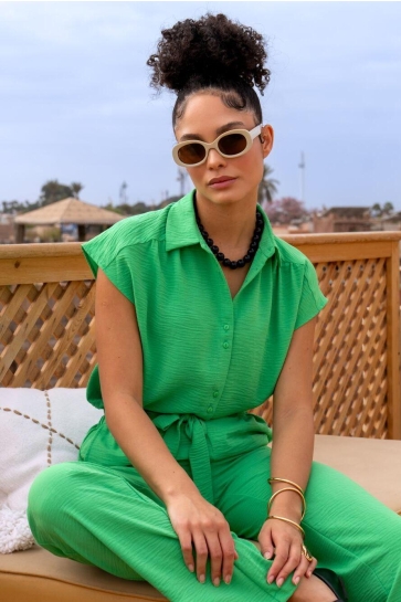 Geisha Blouse GESTRUCTUREERDE BLOUSE MET KORTE MOUWEN 53145 21 GREEN