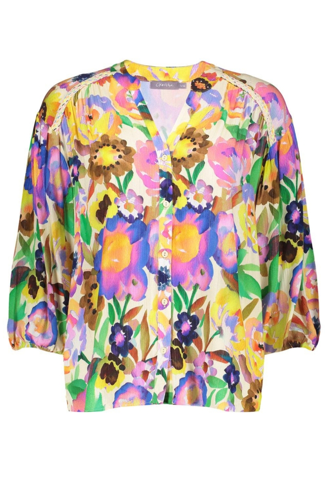BLOUSE MET BLOEMEN 53229 20 OFF WHITE/YELLOW