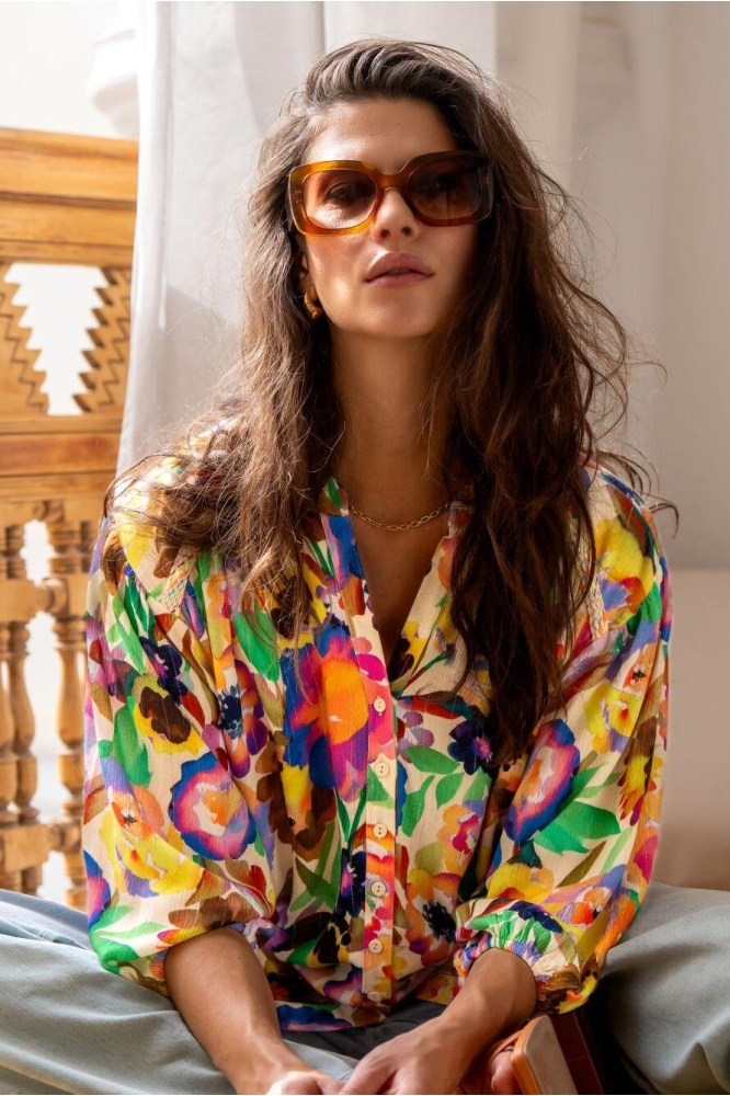 BLOUSE MET BLOEMEN 53229 20 OFF WHITE/YELLOW