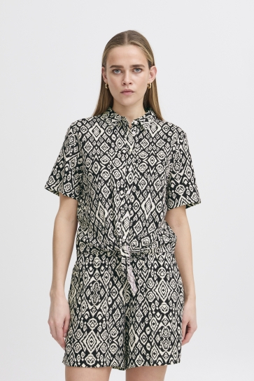 Ichi Blouse IHLINNO SH2 20122921 204432 BLACK DIAMOND IKAT
