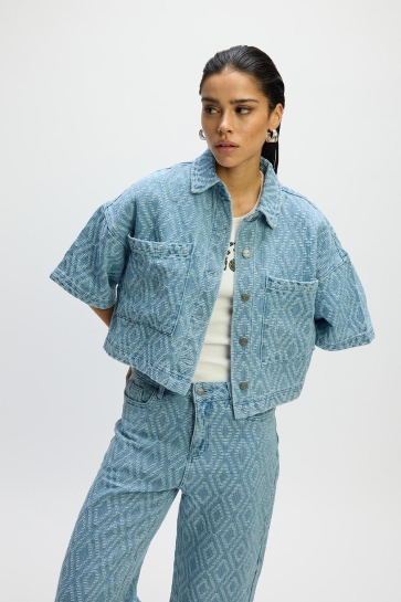 Refined Department Blouse WOVEN SHORTSLEEVE BLOUSE SUSSY R2503979679 204 BLUE DENIM