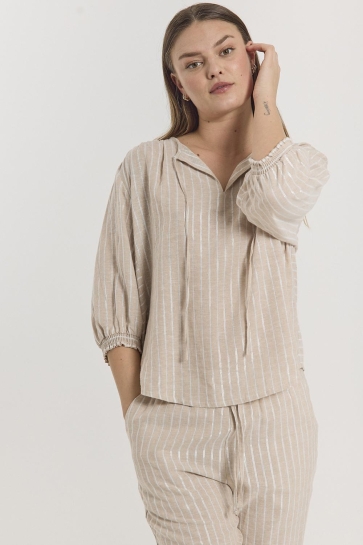 Freequent Blouse FQLALUX BLOUSE 205828 SAND MELANGE W OFF WHITE