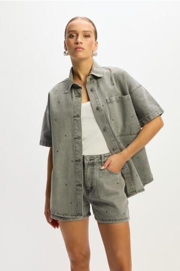 Refined Department Blouse OVERSIZED BLOUSE STUDS DIDI R2505972688 996 MID GREY
