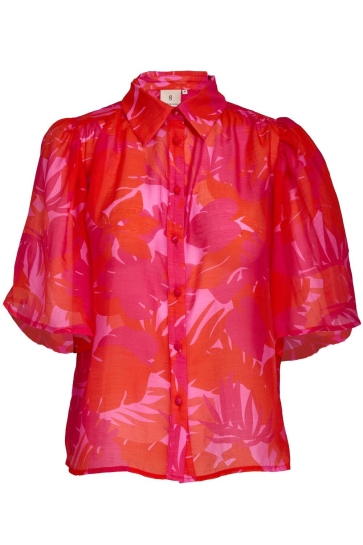 Peppercorn Blouse HALIN HALF SLEEVE SHIRT PC8416 4174 HOT CORAL PRINT