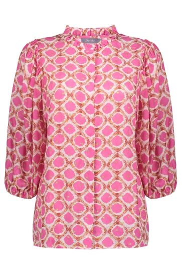 Geisha Blouse BLOUSE MET TILE MOTIEF 53459 20 000010 OFF-WHITE/FUCHSIA