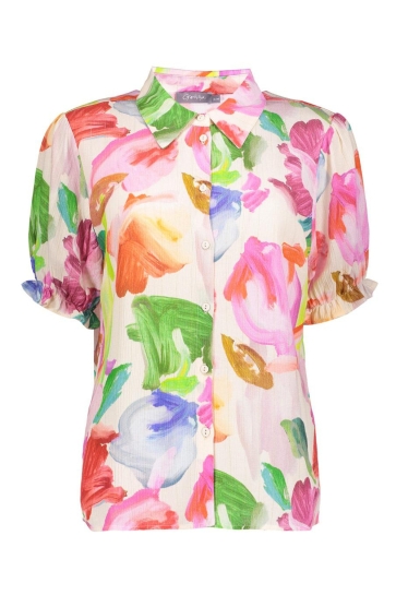Geisha T-shirt BLOUSE 53469 20 Off-White/Green/Pink