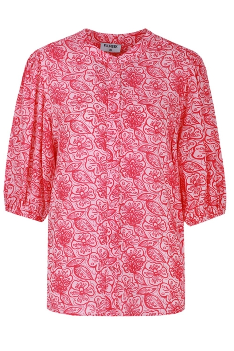 Fluresk roze dames blouse | Vooraanzicht