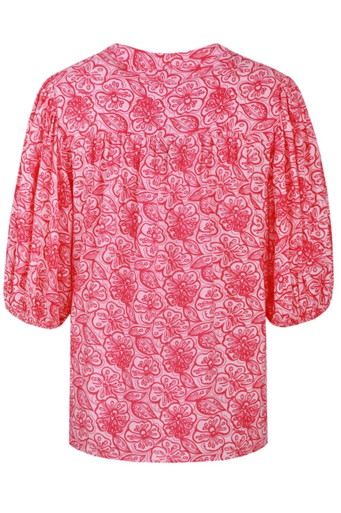 Fluresk roze dames blouse | Achteraanzicht