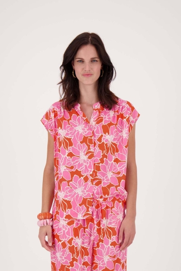 Zusss Blouse BLOUSE MET BLOEMEN PRINT 0304 166 7191 FEL ROZE/ORANJE