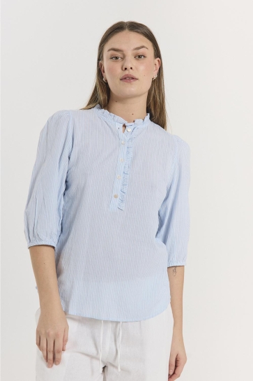 Freequent Blouse FQROLLY BLOUSE 205885 CHAMBRAY BLUE W. STAR OFF-WHITE