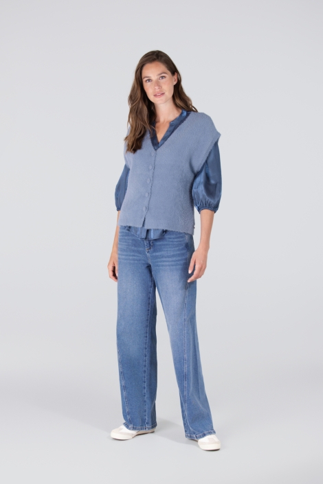 Juffrouw Jansen blauwe dames blouse | Model