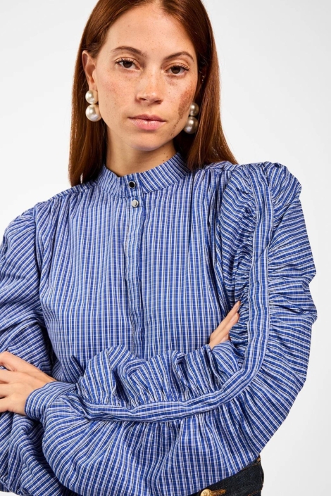 Aaiko blauwe dames blouse | Close up