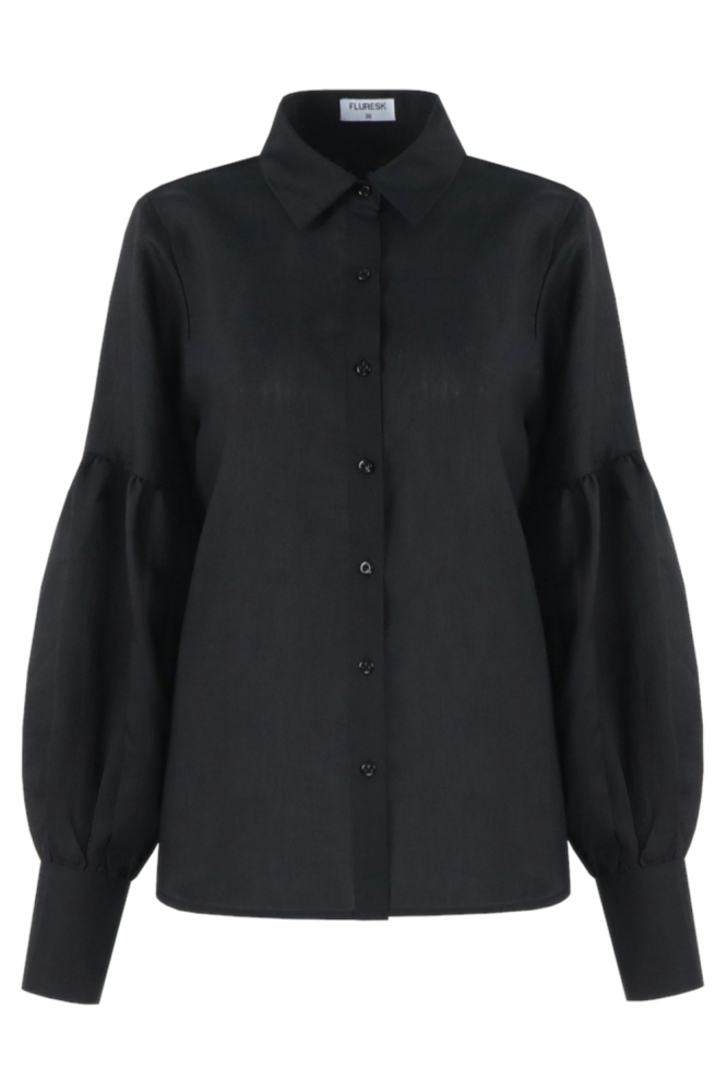 Fluresk zwarte dames blouse | Vooraanzicht