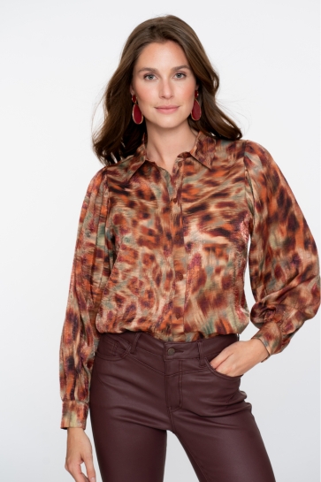 Geisha Blouse BLOUSE MET ECOLINE PRINT 53656 20 BROWN/ ORANGE