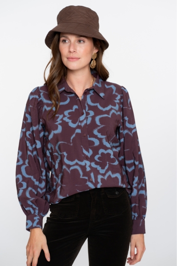 Geisha Blouse BLOUSE MET VERGROOT BLOEMENMOTIEF 53757 20 BLUE/ BURGUNDY