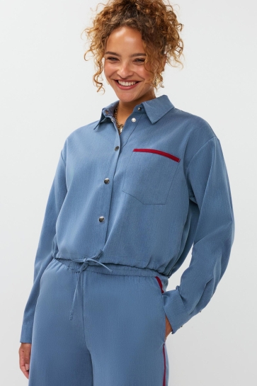Ydence Blouse BLOUSE KESS F25N 63946 10173 DENIM BLUE/BURGUNDY