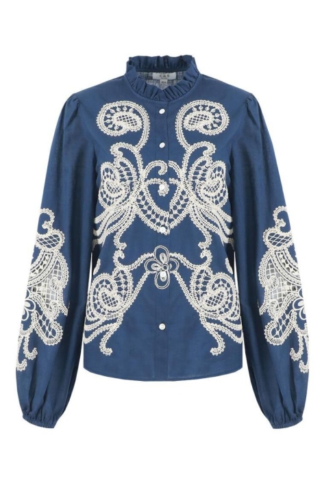 C&S The Label blauwe dames blouse | Vooraanzicht