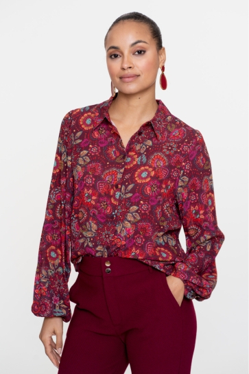 Geisha Blouse BLOUSE MET SIERLIJKE GEKLEURDE PRINT 53606 20 FUCHSIA/RED
