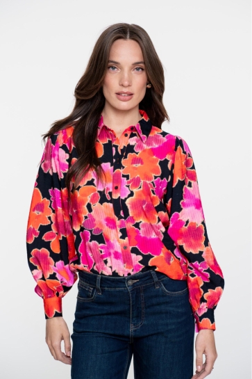 Geisha FLORAL BLOUSE 53632 20 PINK/BLACK