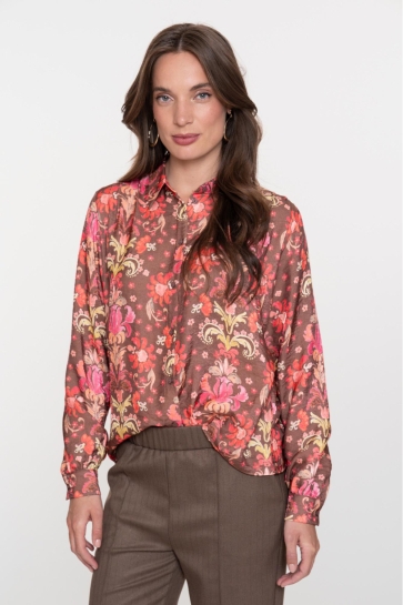 Geisha Blouse KLEURRIJKE BLOUSE MET BLOEMENPRINT 53938 20 BROWN/SOFT RED