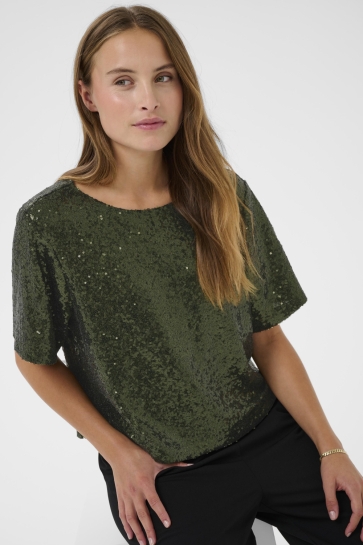 Kaffe KAMIRANDA SEQUIN BLOUSE 10510898 190512 Ivy Green