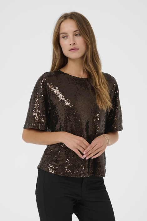 Kaffe bruine dames blouse | Model vooraanzicht