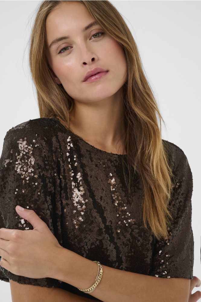 Kaffe bruine dames blouse | Close up