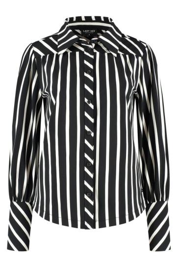 Lady Day BENTE BLOUSE L30 380 2916 BLACK WOOL WHITE STRIPE