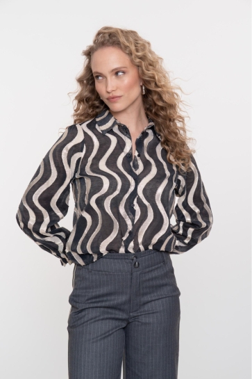 Geisha Blouse BLOUSE MET METALLIC WAVE PRINT 53915 20 999 Black/Gold