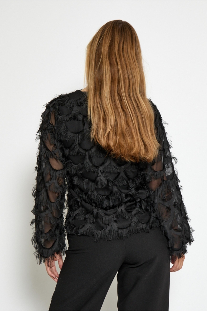 Peppercorn zwarte dames blouse | Model achteraanzicht