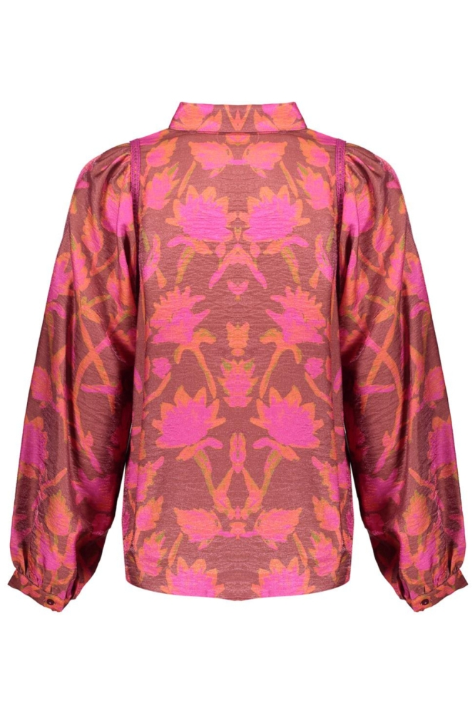 Geisha roze dames blouse | Achteraanzicht