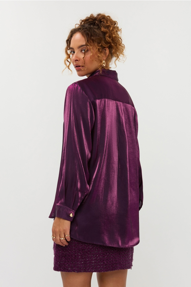 Ydence bordeaux dames blouse | Model zijaanzicht