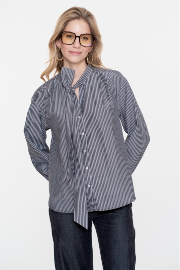 Geisha BLOUSE MET STREPEN EN STREEP 53537 14 GREY WIHITE 000925