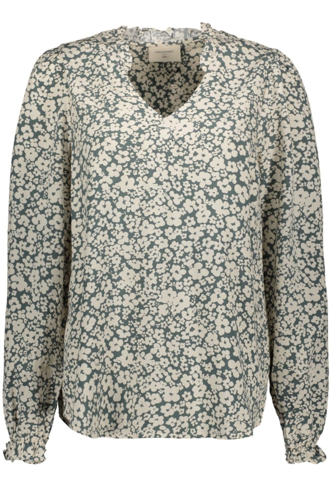 Freequent groene dames blouse | Vooraanzicht