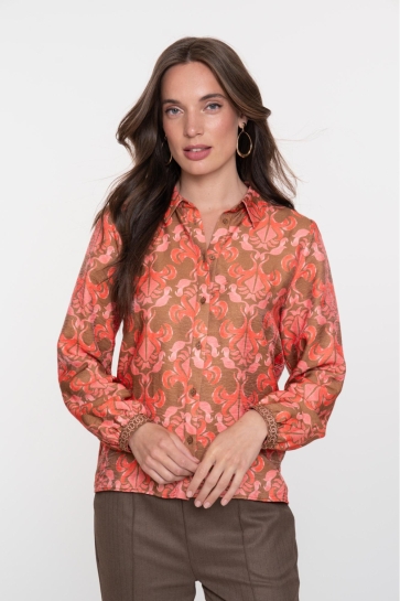 Geisha KLEURRIJKE BLOUSE MET IKAT PRINT 53918 20 Camel/Soft Red