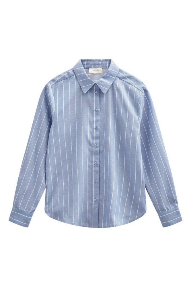 Freequent blauwe dames blouse | Vooraanzicht