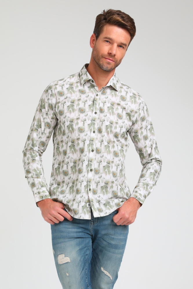 POPLIN OVERHEMD MET FLORAL PRINT 333541 520 Cactus Green
