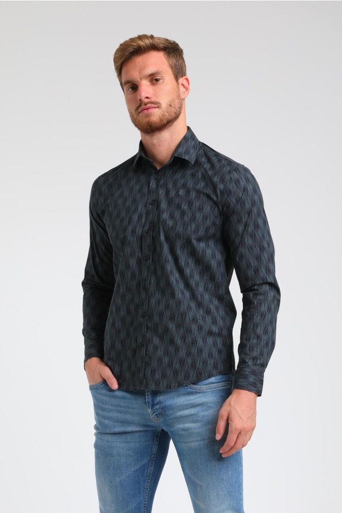 OVERHEMD MET TONALE PRINT 333741 STEEL BLUE