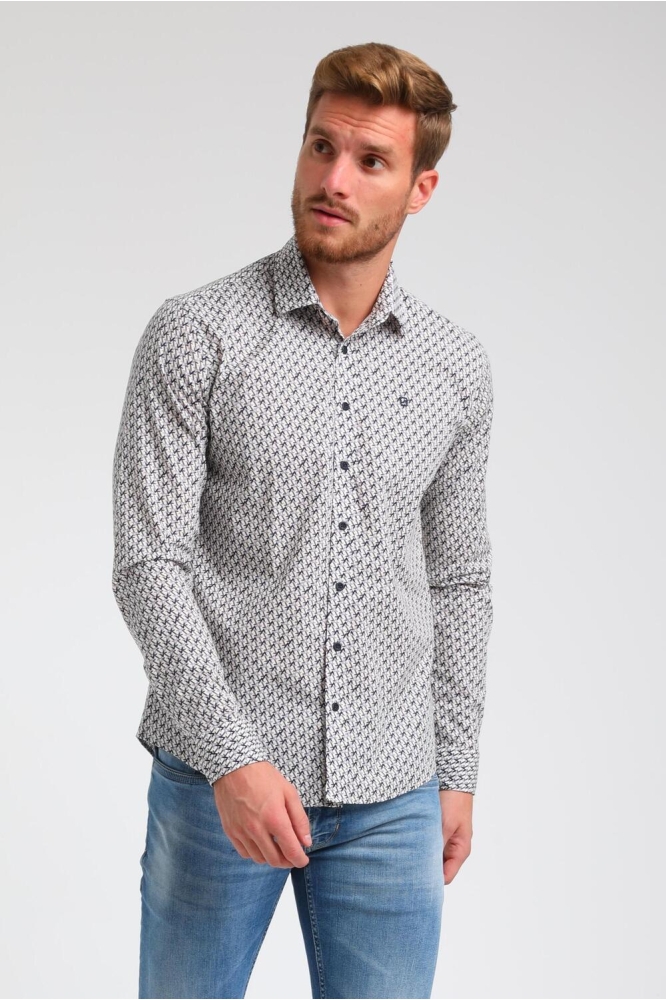 OVERHEMD MET GEOMETRISCHE ALLOVER PRINT 333735 STONE GREY