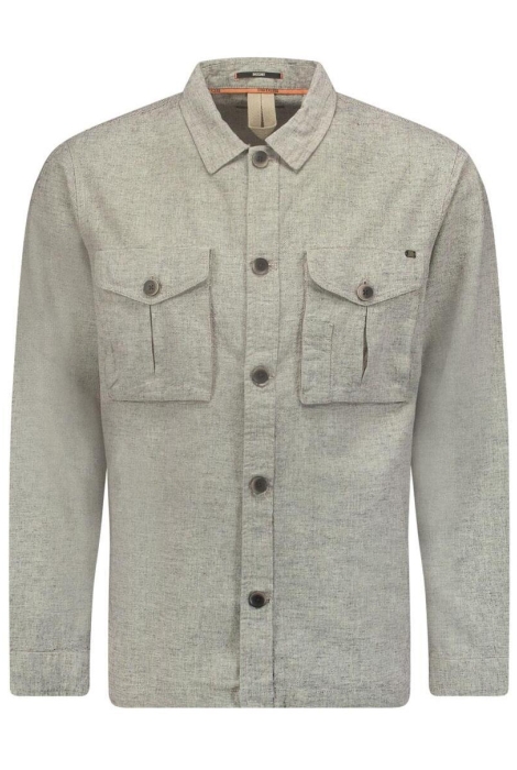 NO-EXCESS overshirt button closure with linen