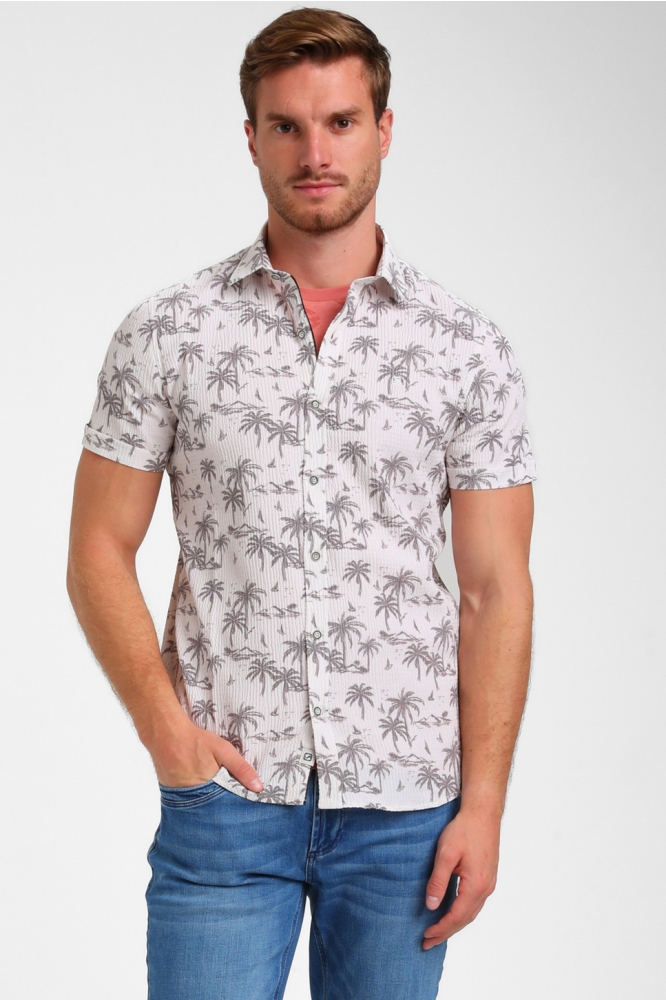 Gabbiano beige heren overhemd | Model vooraanzicht